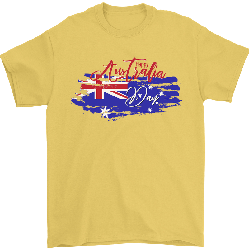 Happy Australia National Day Flag Mens T-Shirt Cotton Gildan Yellow
