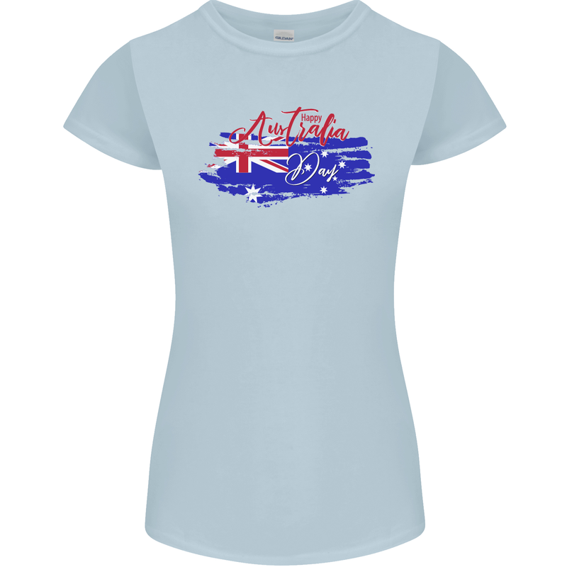 Happy Australia National Day Flag Womens Petite Cut T-Shirt Light Blue