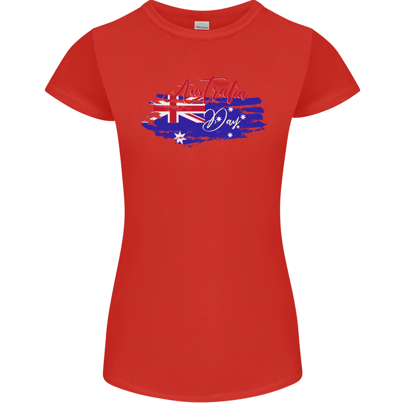 Happy Australia National Day Flag Womens Petite Cut T-Shirt Red