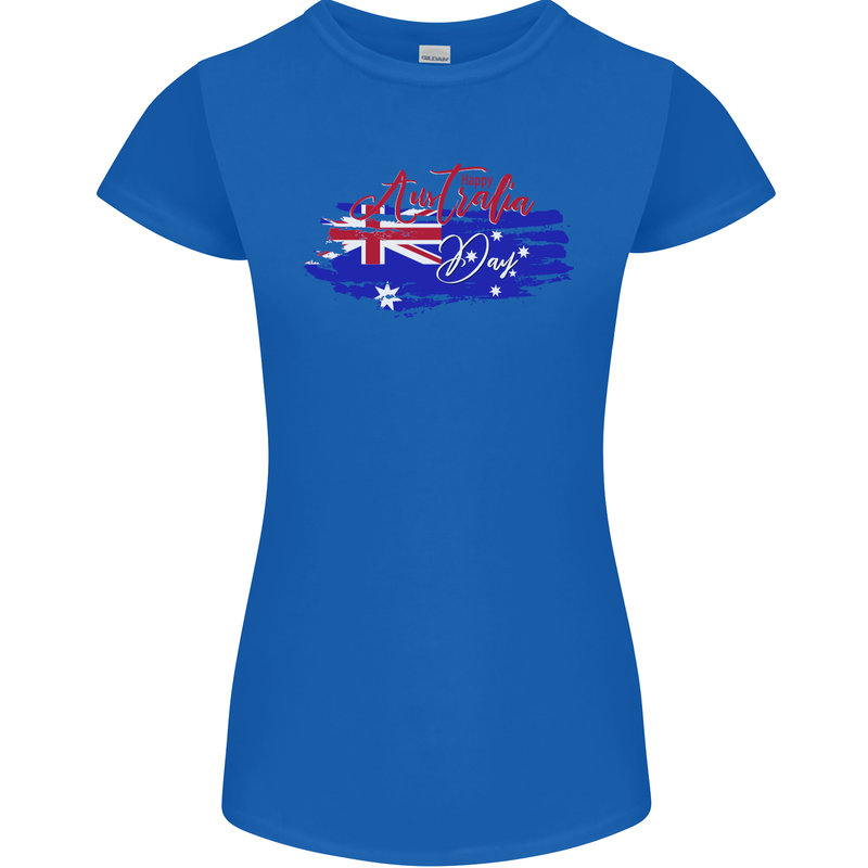 Happy Australia National Day Flag Womens Petite Cut T-Shirt Royal Blue