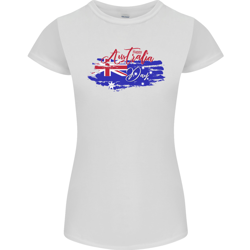 Happy Australia National Day Flag Womens Petite Cut T-Shirt White