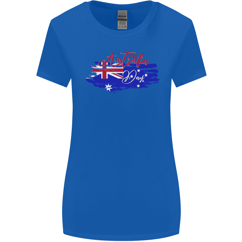 Happy Australia National Day Flag Womens Wider Cut T-Shirt Royal Blue