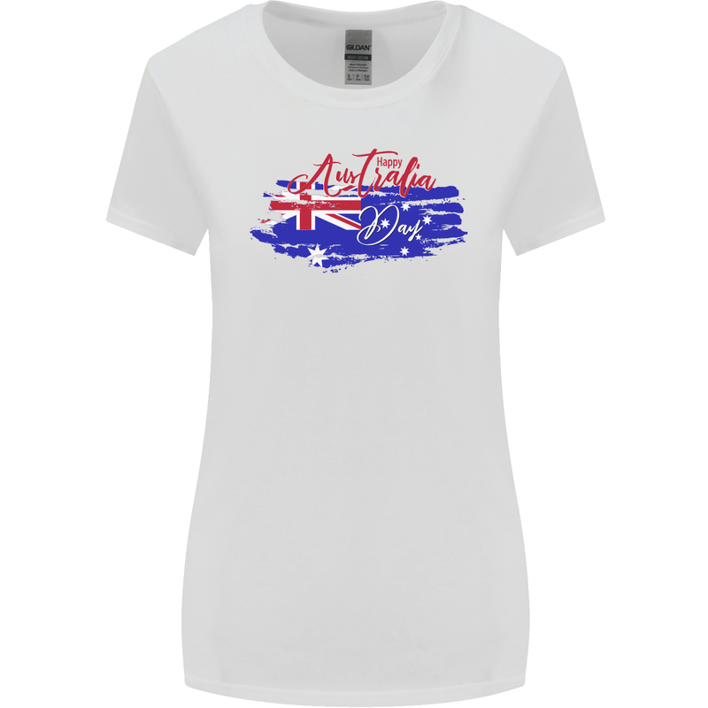Happy Australia National Day Flag Womens Wider Cut T-Shirt White