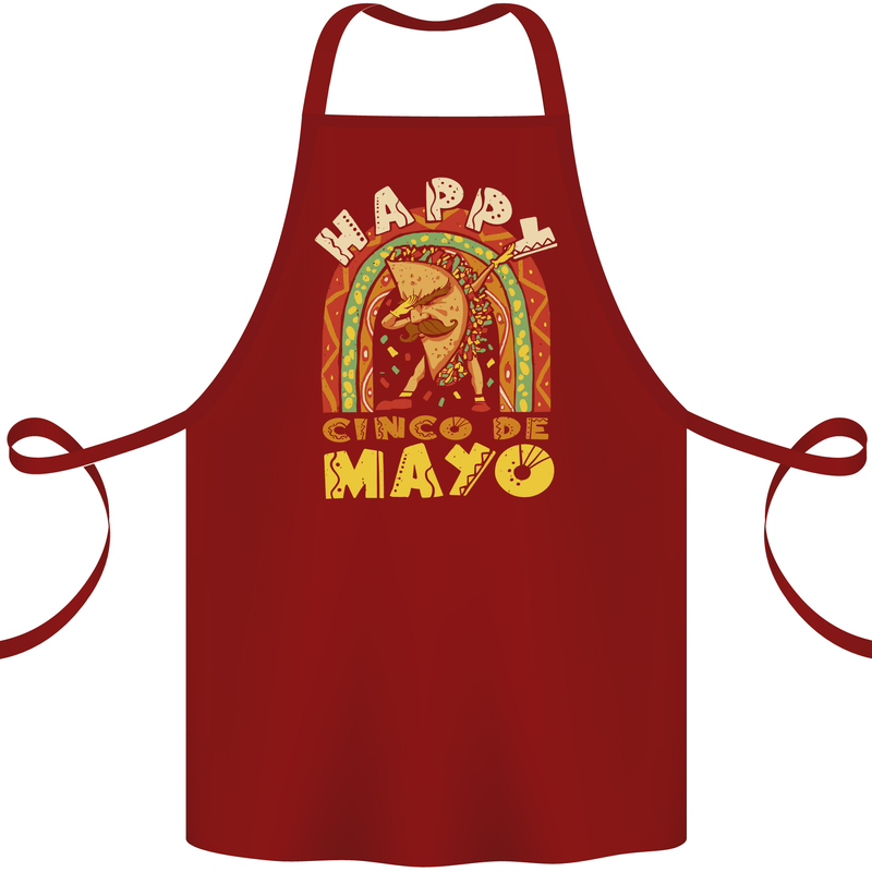 Happy Cinco De Mayo Day Mexico Cotton Apron 100% Organic Maroon