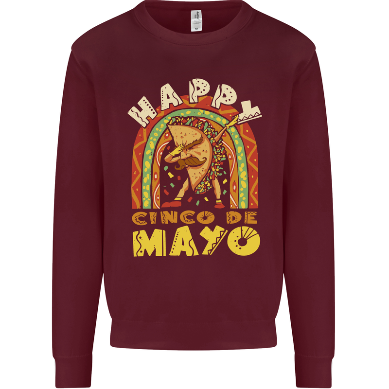Happy Cinco De Mayo Day Mexico Kids Sweatshirt Jumper Maroon