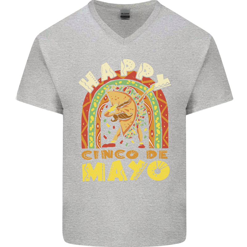 Happy Cinco De Mayo Day Mexico Mens V-Neck Cotton T-Shirt Sports Grey
