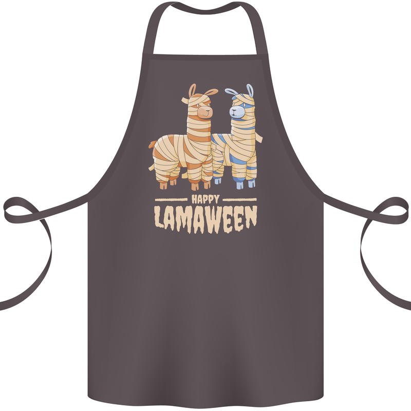 Happy Lamaween Funny Lama Halloween Cotton Apron 100% Organic Dark Grey