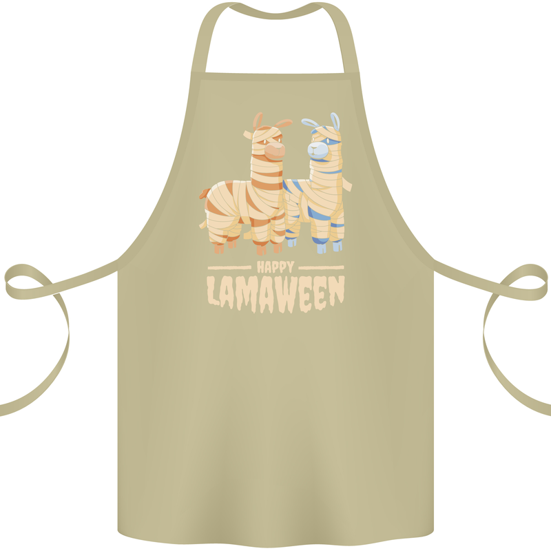 Happy Lamaween Funny Lama Halloween Cotton Apron 100% Organic Khaki