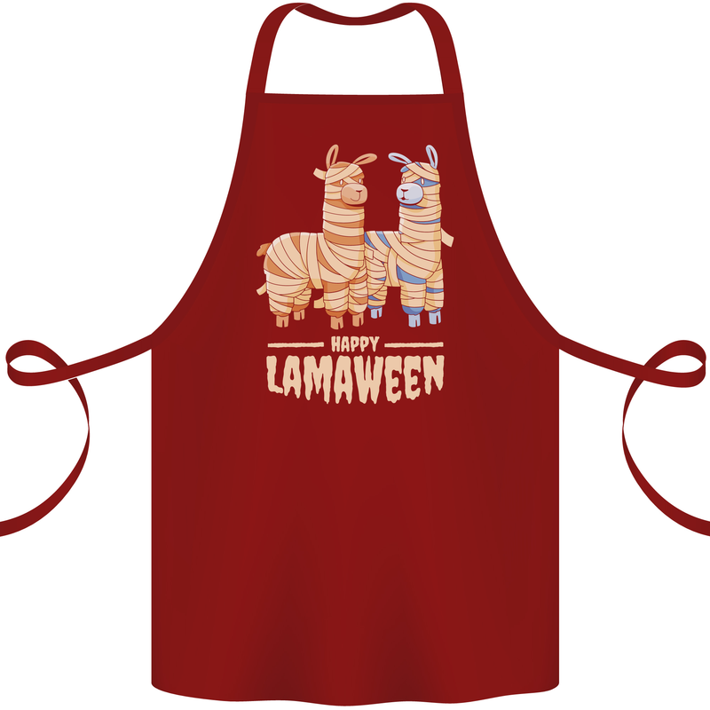 Happy Lamaween Funny Lama Halloween Cotton Apron 100% Organic Maroon