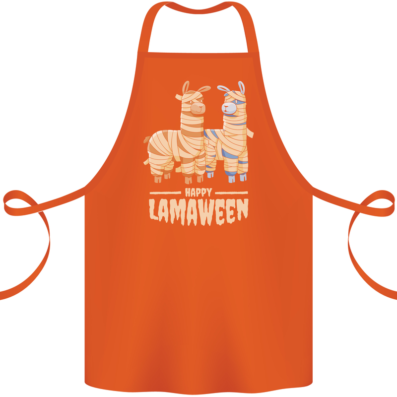 Happy Lamaween Funny Lama Halloween Cotton Apron 100% Organic Orange