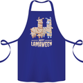 Happy Lamaween Funny Lama Halloween Cotton Apron 100% Organic Royal Blue