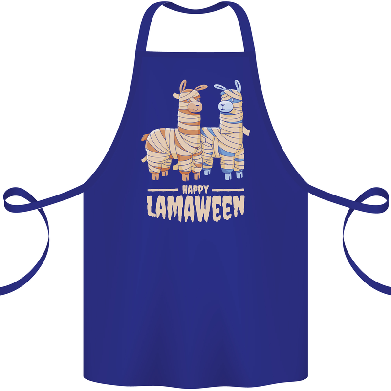 Happy Lamaween Funny Lama Halloween Cotton Apron 100% Organic Royal Blue