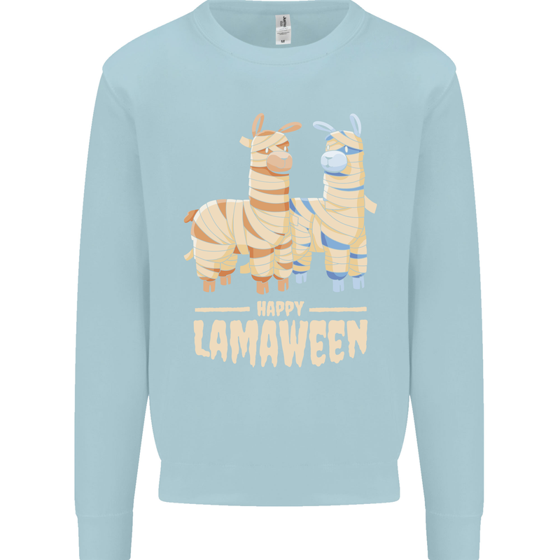 Happy Lamaween Funny Lama Halloween Kids Sweatshirt Jumper Light Blue