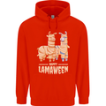Happy Lamaween Funny Lama Halloween Mens 80% Cotton Hoodie Bright Red