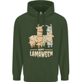 Happy Lamaween Funny Lama Halloween Mens 80% Cotton Hoodie Forest Green