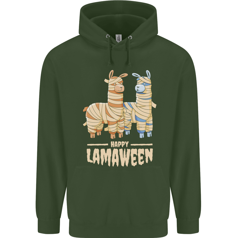 Happy Lamaween Funny Lama Halloween Mens 80% Cotton Hoodie Forest Green