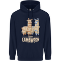Happy Lamaween Funny Lama Halloween Mens 80% Cotton Hoodie Navy Blue