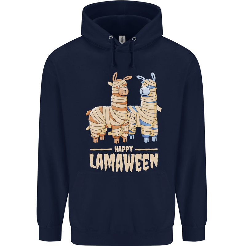 Happy Lamaween Funny Lama Halloween Mens 80% Cotton Hoodie Navy Blue