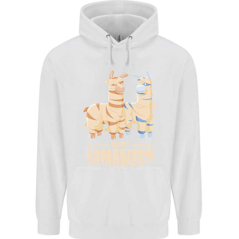 Happy Lamaween Funny Lama Halloween Mens 80% Cotton Hoodie White
