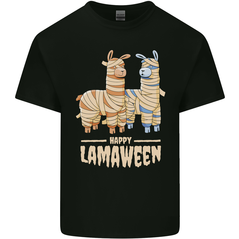Happy Lamaween Funny Lama Halloween Mens Cotton T-Shirt Tee Top Black