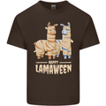 Happy Lamaween Funny Lama Halloween Mens Cotton T-Shirt Tee Top Dark Chocolate
