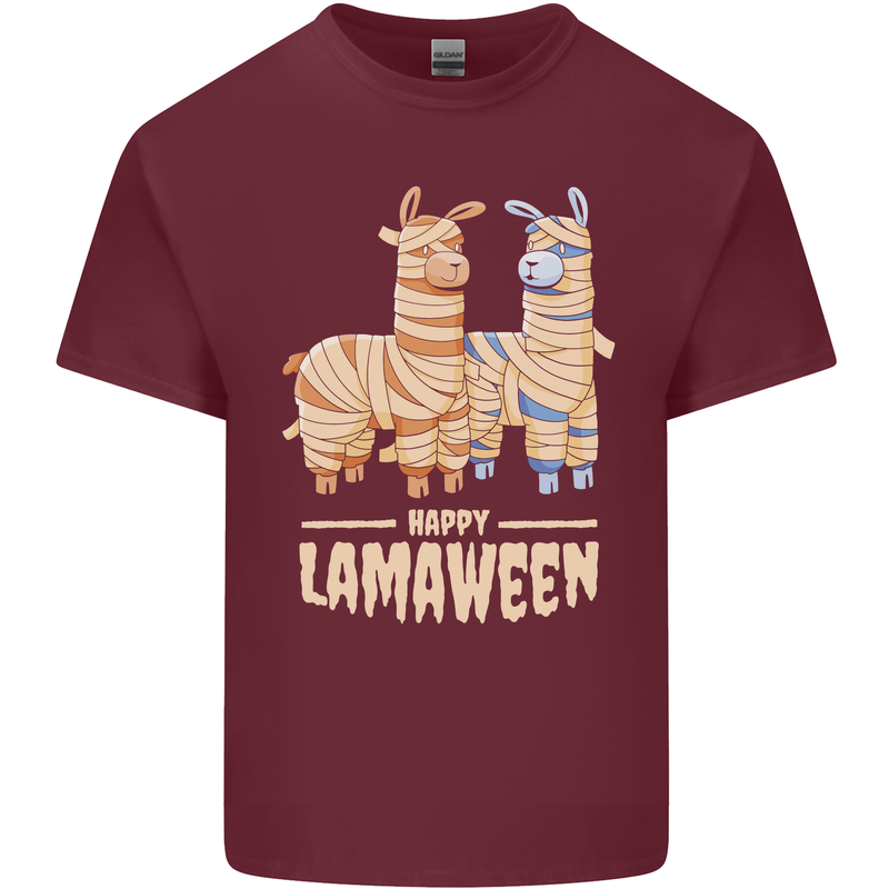 Happy Lamaween Funny Lama Halloween Mens Cotton T-Shirt Tee Top Maroon
