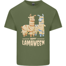 Happy Lamaween Funny Lama Halloween Mens Cotton T-Shirt Tee Top Military Green