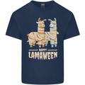 Happy Lamaween Funny Lama Halloween Mens Cotton T-Shirt Tee Top Navy Blue