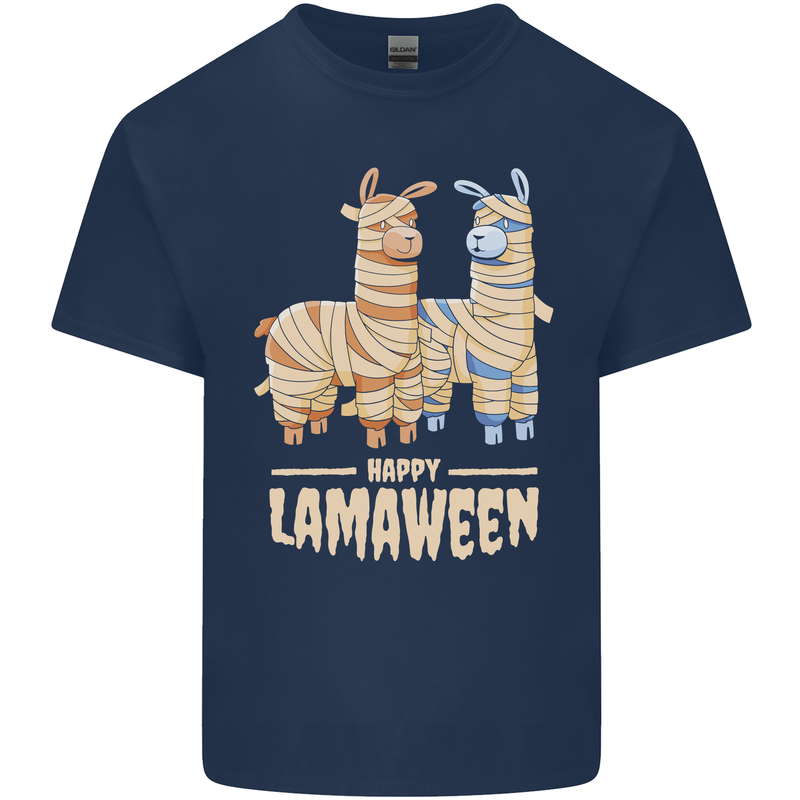 Happy Lamaween Funny Lama Halloween Mens Cotton T-Shirt Tee Top Navy Blue