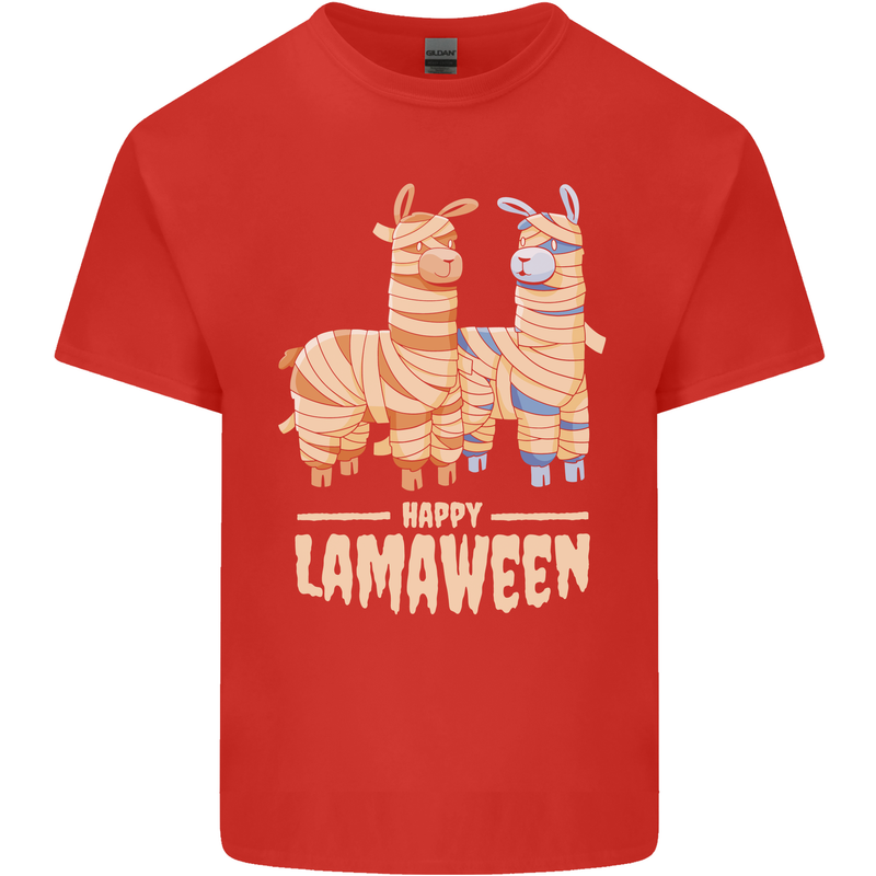 Happy Lamaween Funny Lama Halloween Mens Cotton T-Shirt Tee Top Red