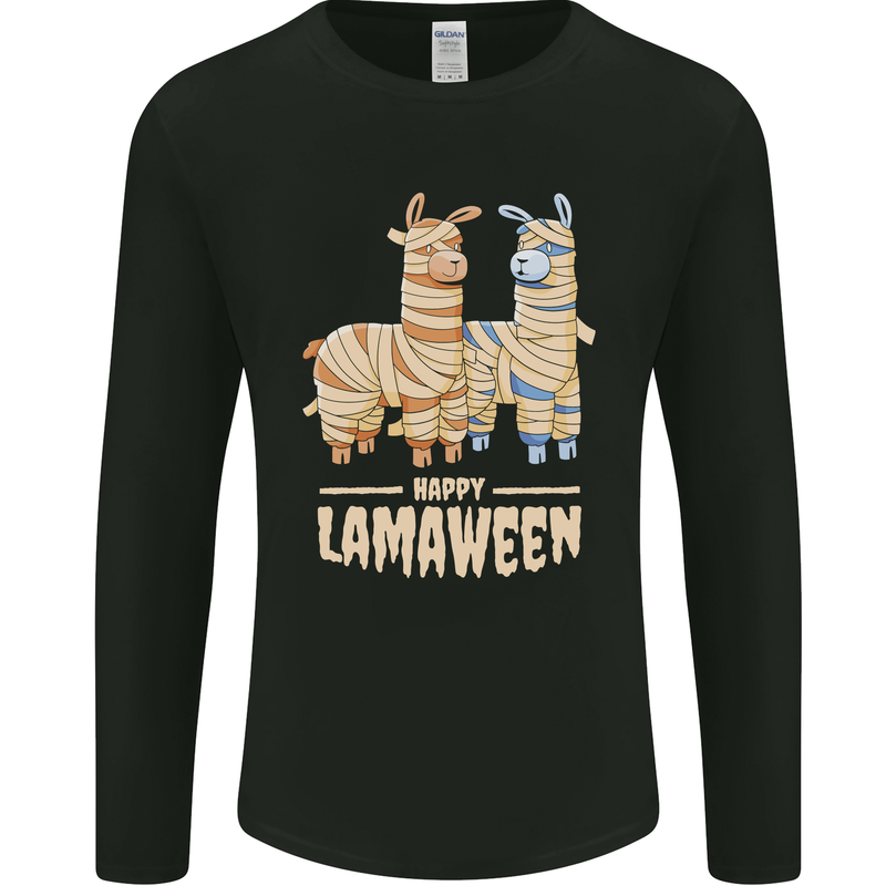 Happy Lamaween Funny Lama Halloween Mens Long Sleeve T-Shirt Black