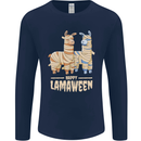 Happy Lamaween Funny Lama Halloween Mens Long Sleeve T-Shirt Navy Blue
