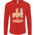 Happy Lamaween Funny Lama Halloween Mens Long Sleeve T-Shirt Red