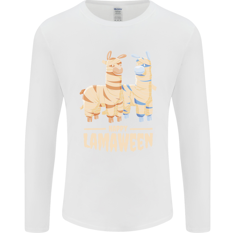 Happy Lamaween Funny Lama Halloween Mens Long Sleeve T-Shirt White