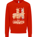 Happy Lamaween Funny Lama Halloween Mens Sweatshirt Jumper Bright Red