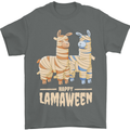 Happy Lamaween Funny Lama Halloween Mens T-Shirt Cotton Gildan Charcoal