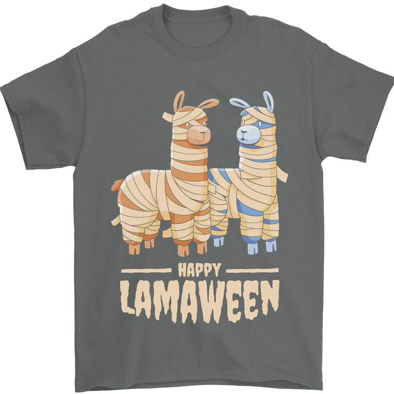 Happy Lamaween Funny Lama Halloween Mens T-Shirt Cotton Gildan Charcoal