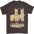 Happy Lamaween Funny Lama Halloween Mens T-Shirt Cotton Gildan Dark Chocolate