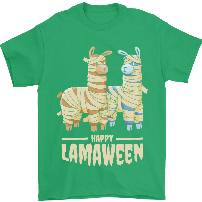 Happy Lamaween Funny Lama Halloween Mens T-Shirt Cotton Gildan Irish Green