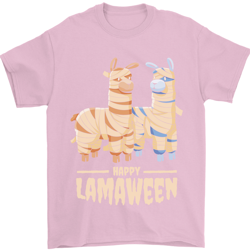Happy Lamaween Funny Lama Halloween Mens T-Shirt Cotton Gildan Light Pink
