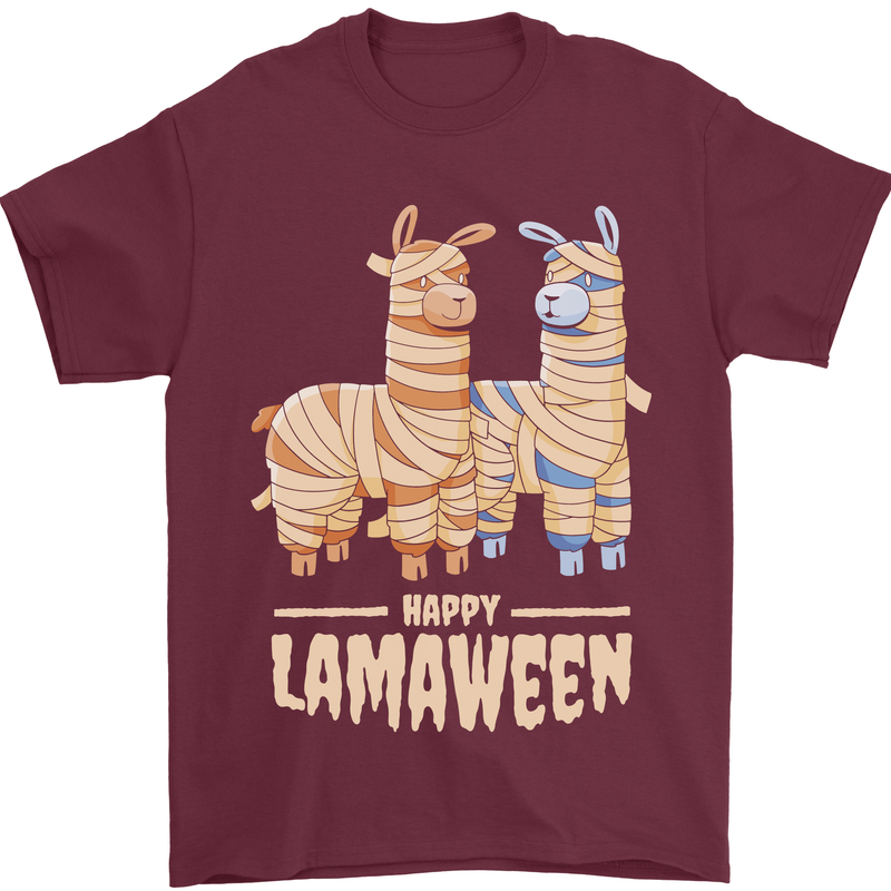 Happy Lamaween Funny Lama Halloween Mens T-Shirt Cotton Gildan Maroon