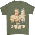 Happy Lamaween Funny Lama Halloween Mens T-Shirt Cotton Gildan Military Green