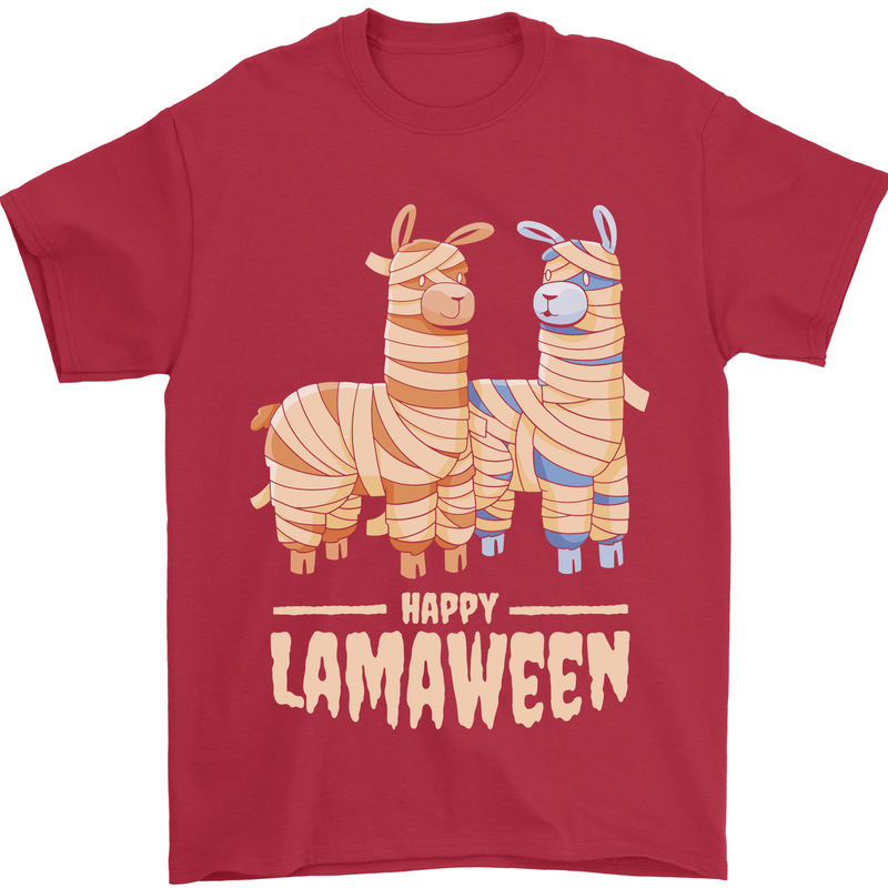 Happy Lamaween Funny Lama Halloween Mens T-Shirt Cotton Gildan Red