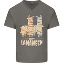 Happy Lamaween Funny Lama Halloween Mens V-Neck Cotton T-Shirt Charcoal