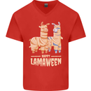 Happy Lamaween Funny Lama Halloween Mens V-Neck Cotton T-Shirt Red