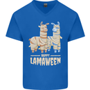 Happy Lamaween Funny Lama Halloween Mens V-Neck Cotton T-Shirt Royal Blue