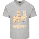 Happy Lamaween Funny Lama Halloween Mens V-Neck Cotton T-Shirt Sports Grey