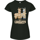 Happy Lamaween Funny Lama Halloween Womens Petite Cut T-Shirt Black