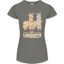 Happy Lamaween Funny Lama Halloween Womens Petite Cut T-Shirt Charcoal