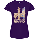 Happy Lamaween Funny Lama Halloween Womens Petite Cut T-Shirt Purple